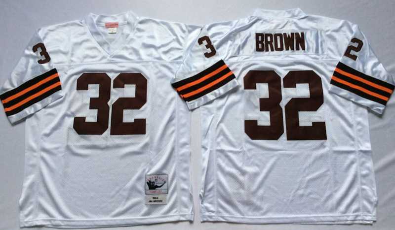 Browns 32 Jim Brown White M&N Throwback Jersey->nfl m&n throwback->NFL Jersey